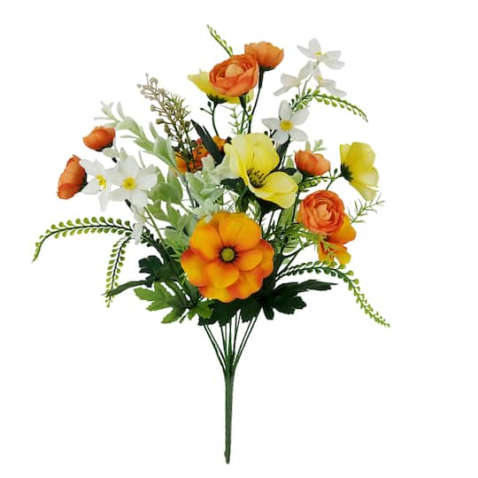20" Yellow & Orange Poppy, Ranunculus & Berry Bush by Ashland®